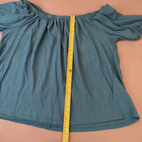 Anthropologie Womens Elodie Off Shoulder Top Size XL Teal Stretch - Picture 7 of 8